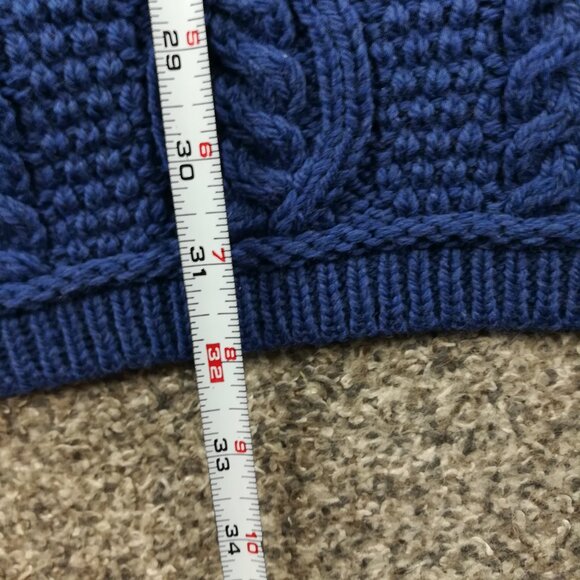 Aran Crafts Sweater Wool Cable Knit Cardigan Crossover Neck Blue Womens Small - Picture 9 of 9